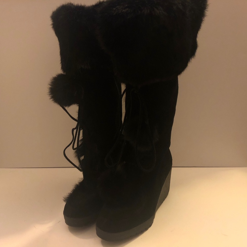 Coach Black Suede and Rabbit Fur Boots